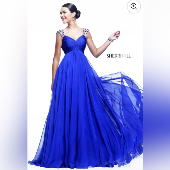 122 Sherri Hill Blue Backless Gown with Embellishments - Picture 4 of 8